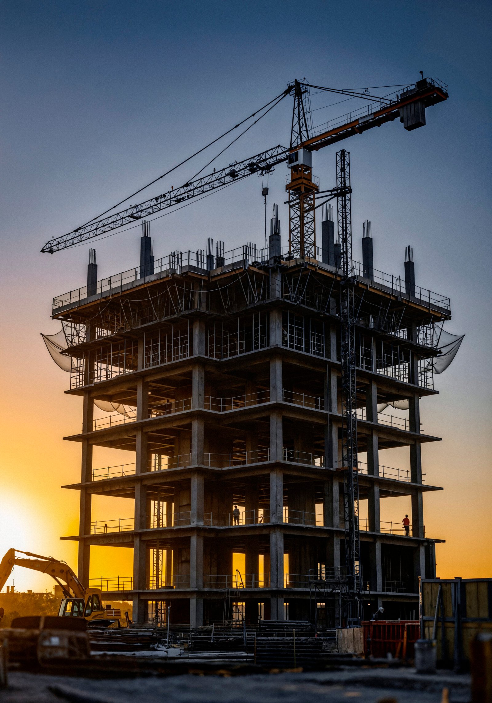 construction high rise building sunset